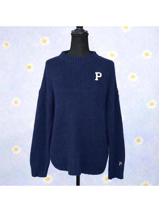 Victoria's Secret Sweaters - Y2K Victoria’s Secret PINK navy knit oversized sweater Size Small 🤍